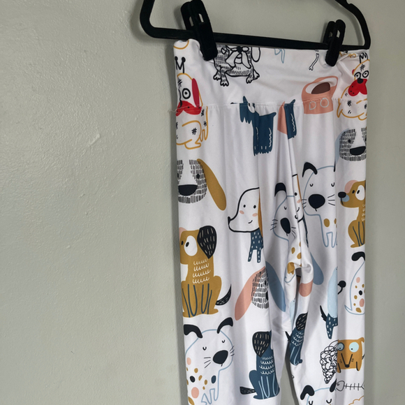 Women’s Cartoon Dog Graphic Print Leggings White Multi - Picture 2 of 7